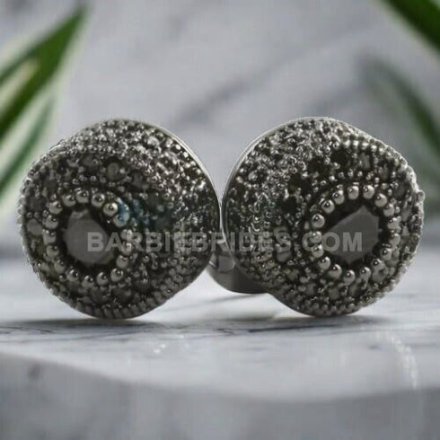 Fully Iced Micro Pave Black Rhodium Plated Cluster CZ Men Women Stud Earrings